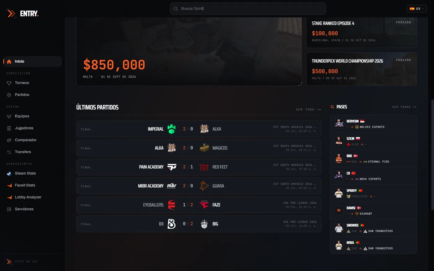 Entry — CS2 Stats — Partidos en vivo