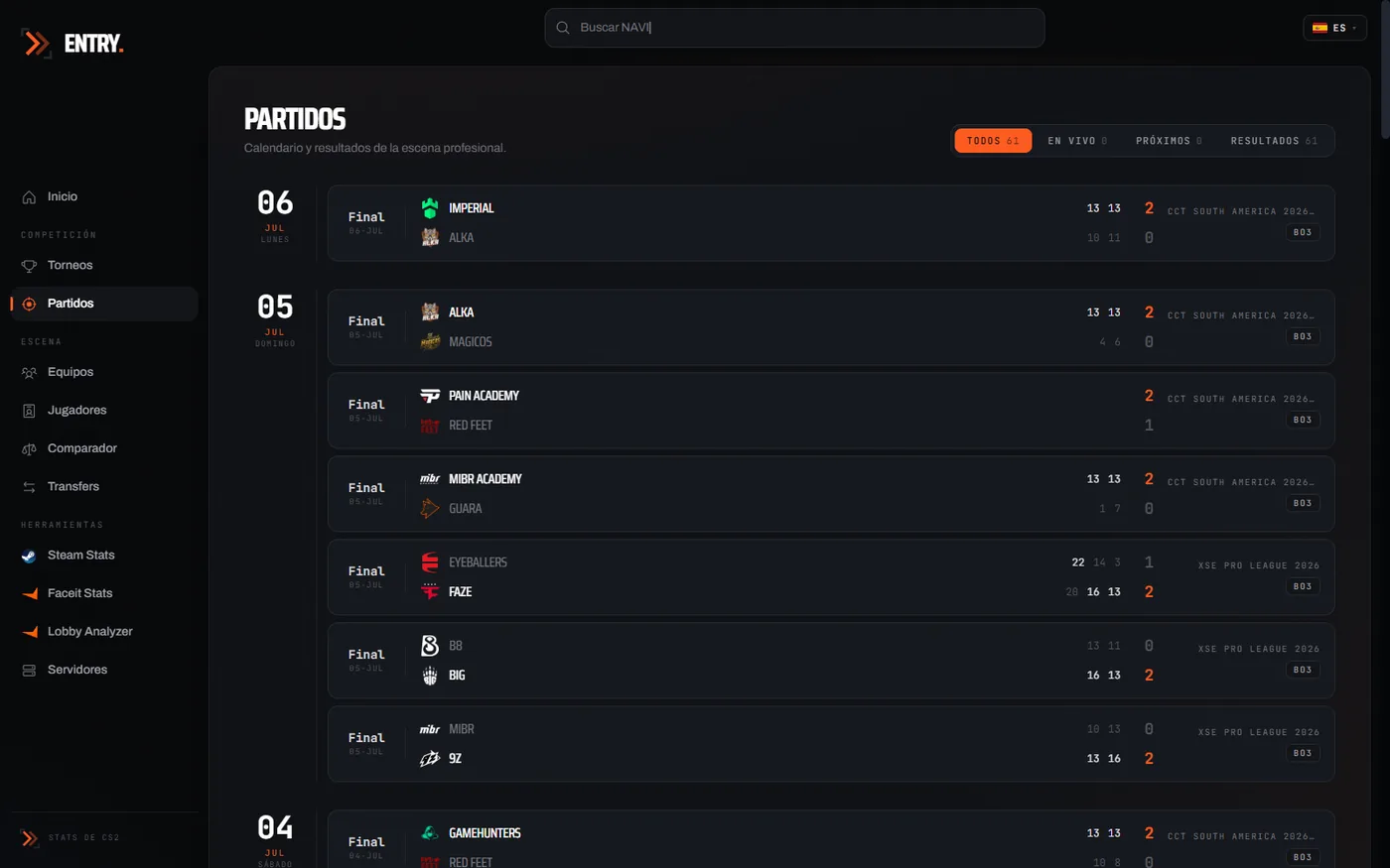 Entry — CS2 Stats — Partidos