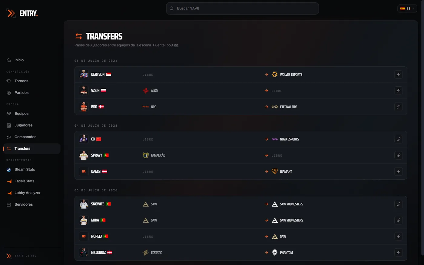 Entry — CS2 Stats — Transfers