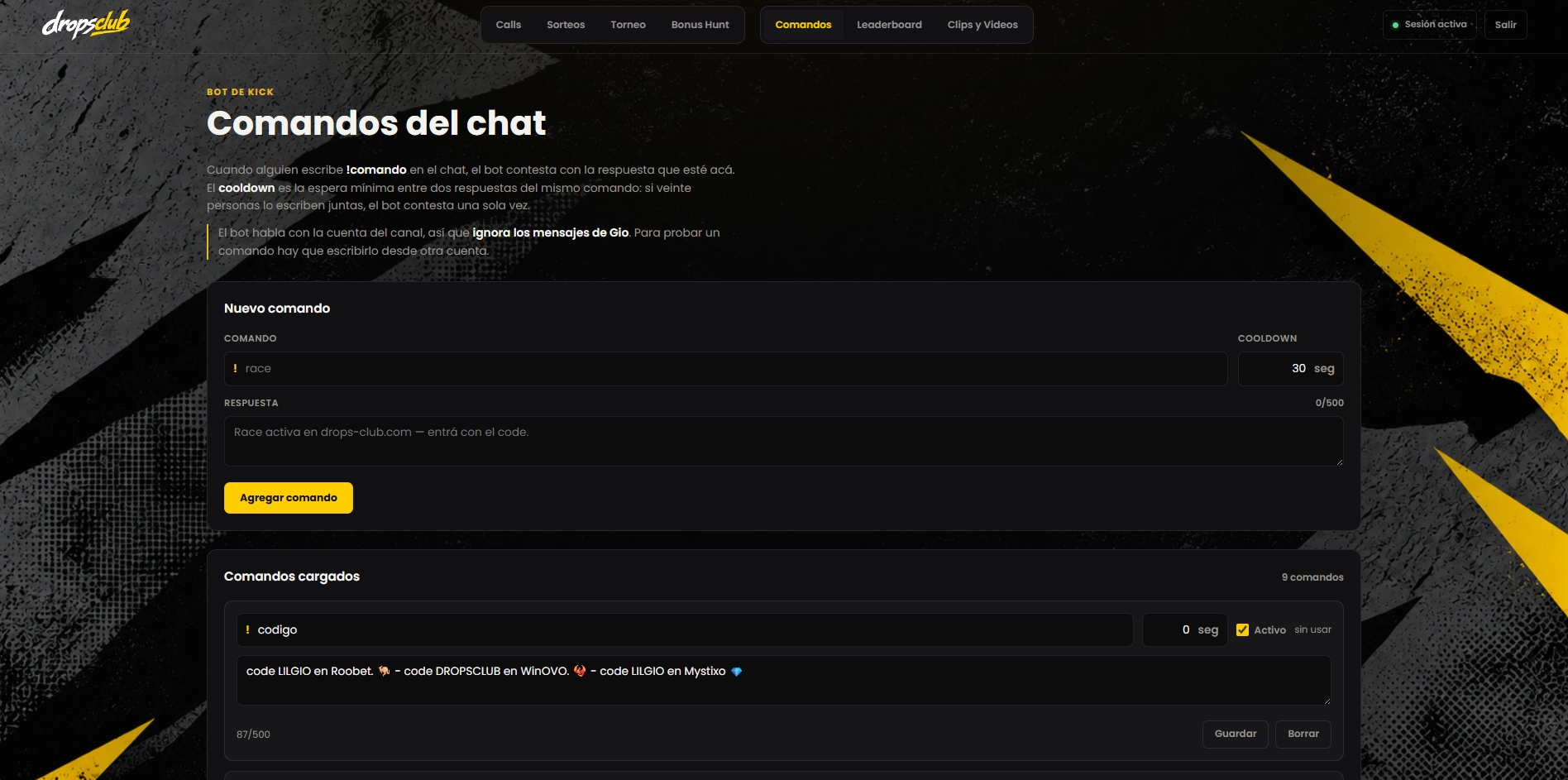 DropsClub — Comandos del chat